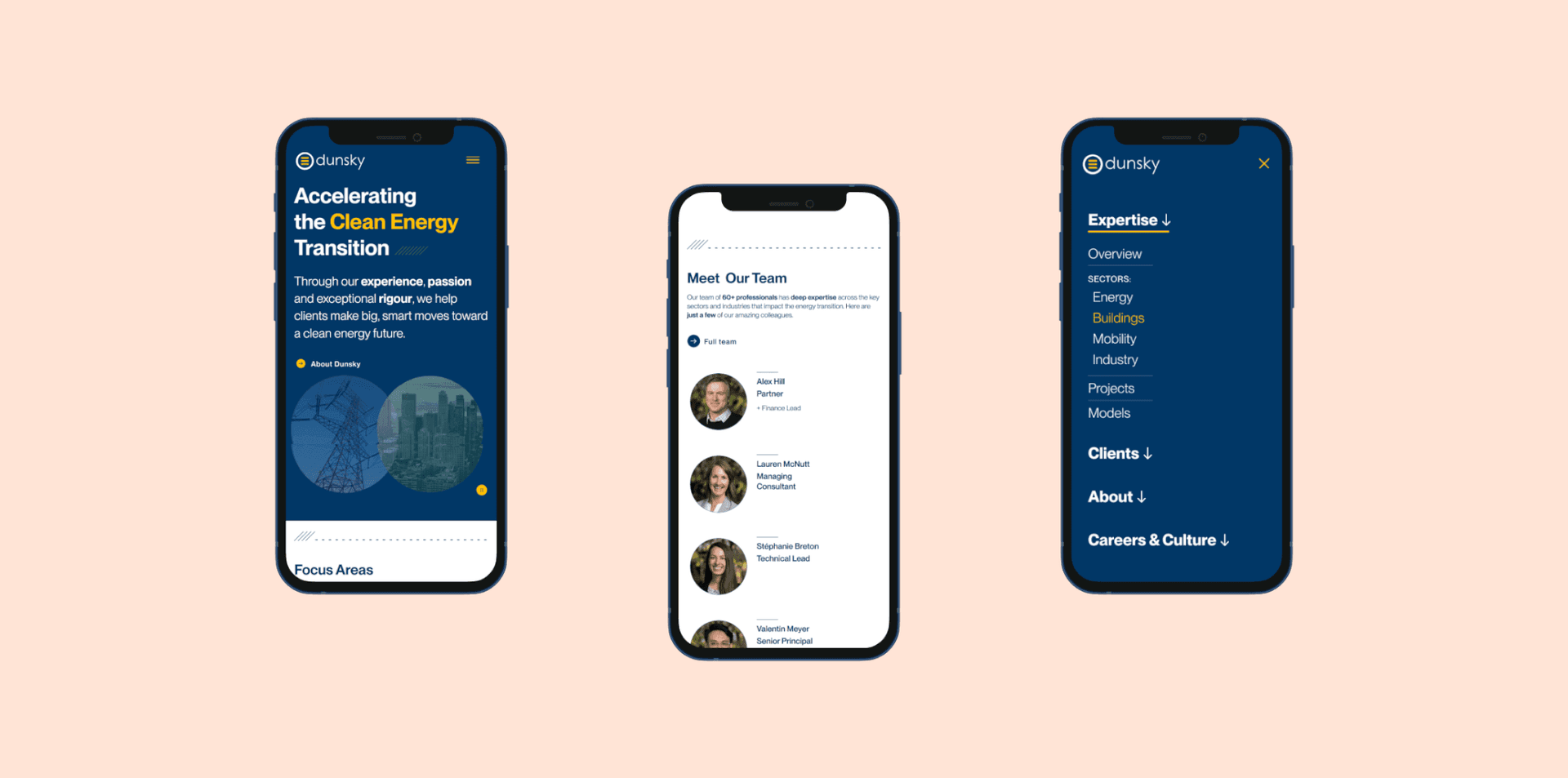 Dunsky site on three mobile phone screens