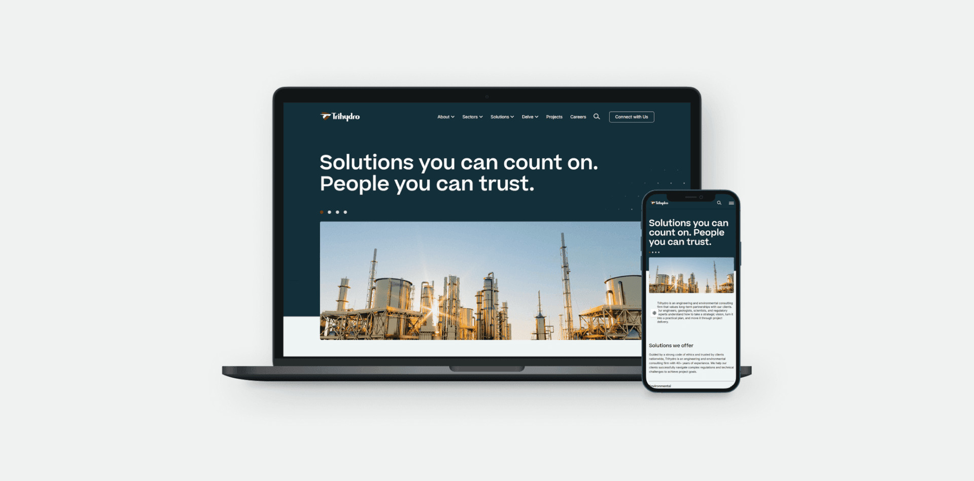 Trihydro website on laptop and mobile
