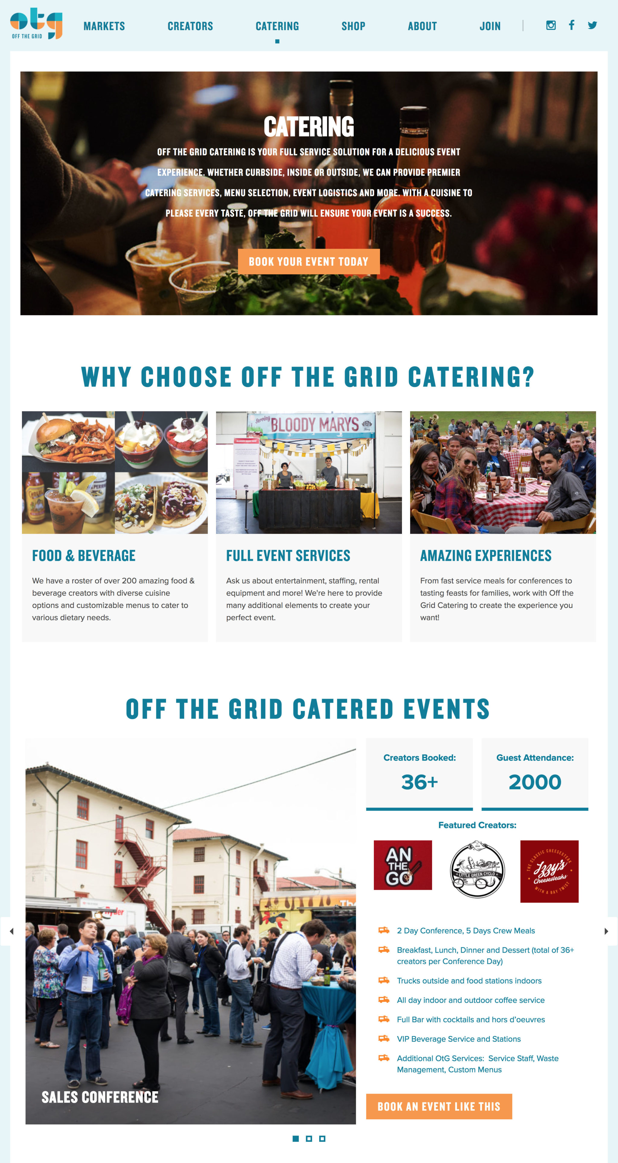 A page from Off The Grid website showing images and text