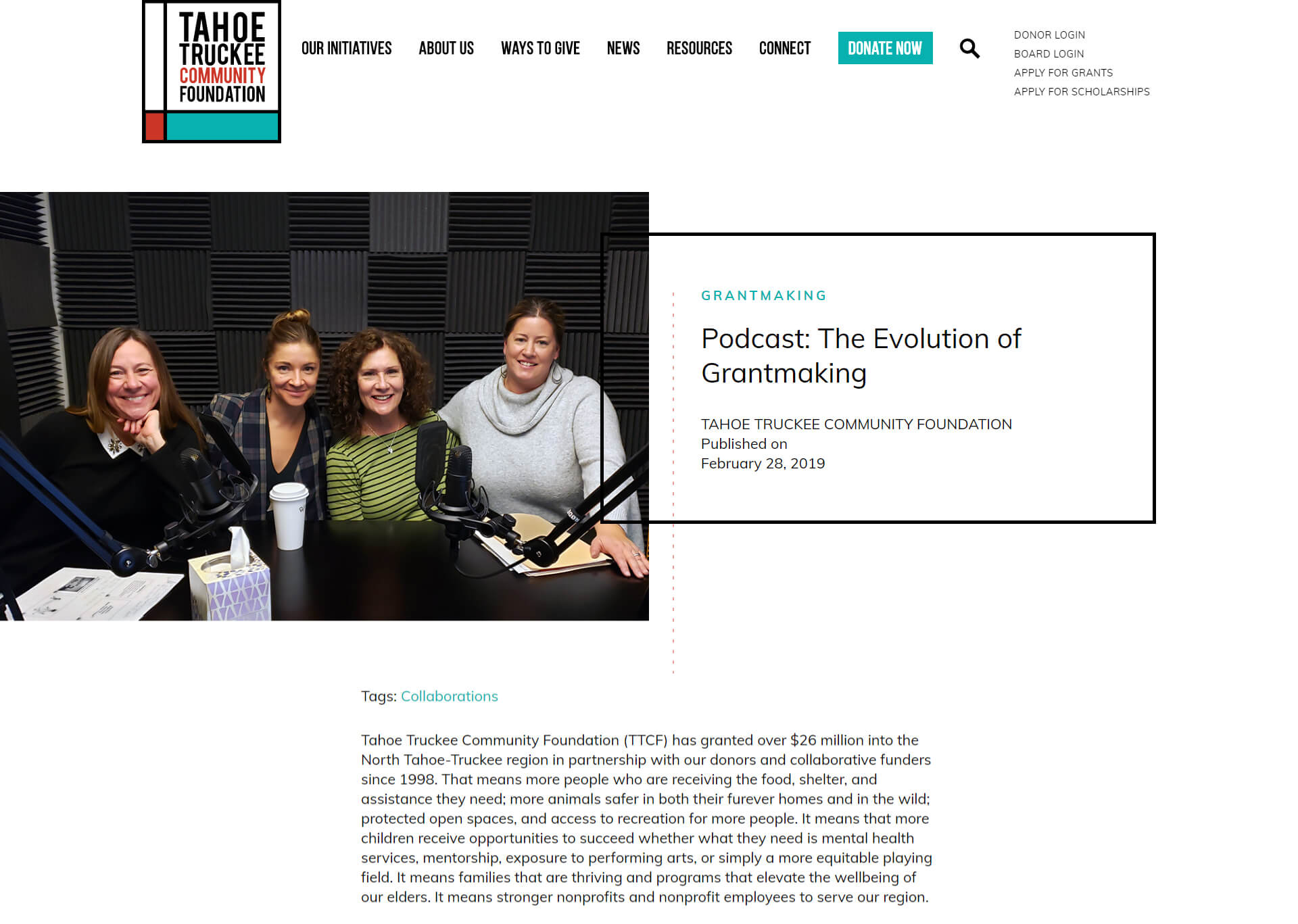 Tahoe Truckee Community Foundation podcast about the evolution of grantmaking