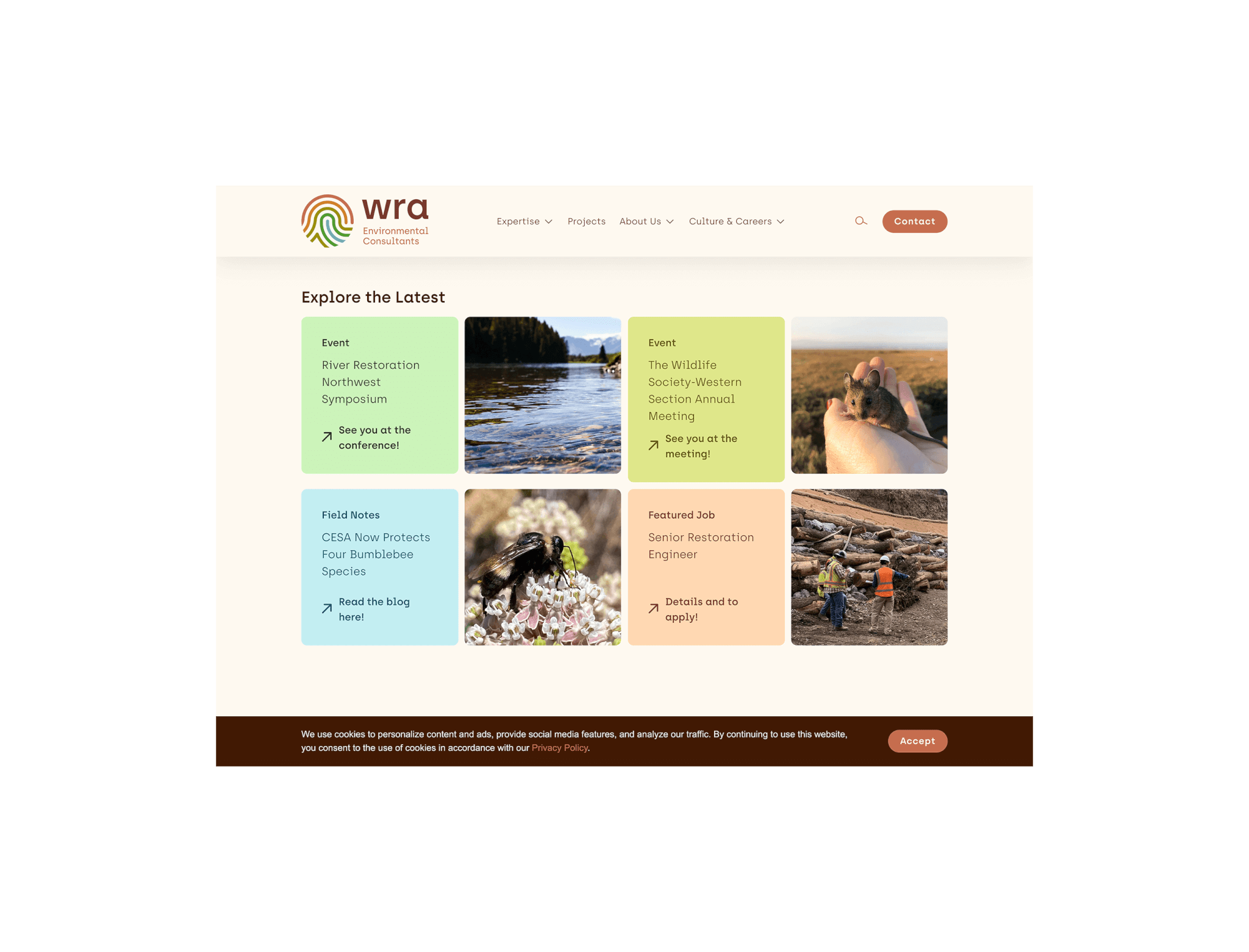 A page from WRA website showing images and text