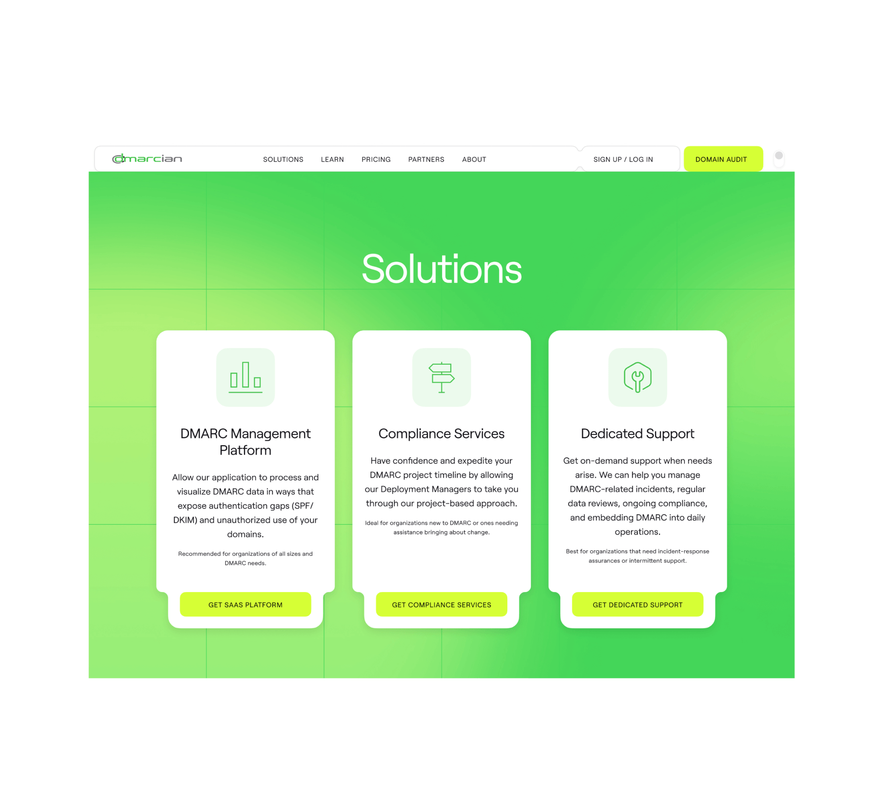 Solutions page screenshot