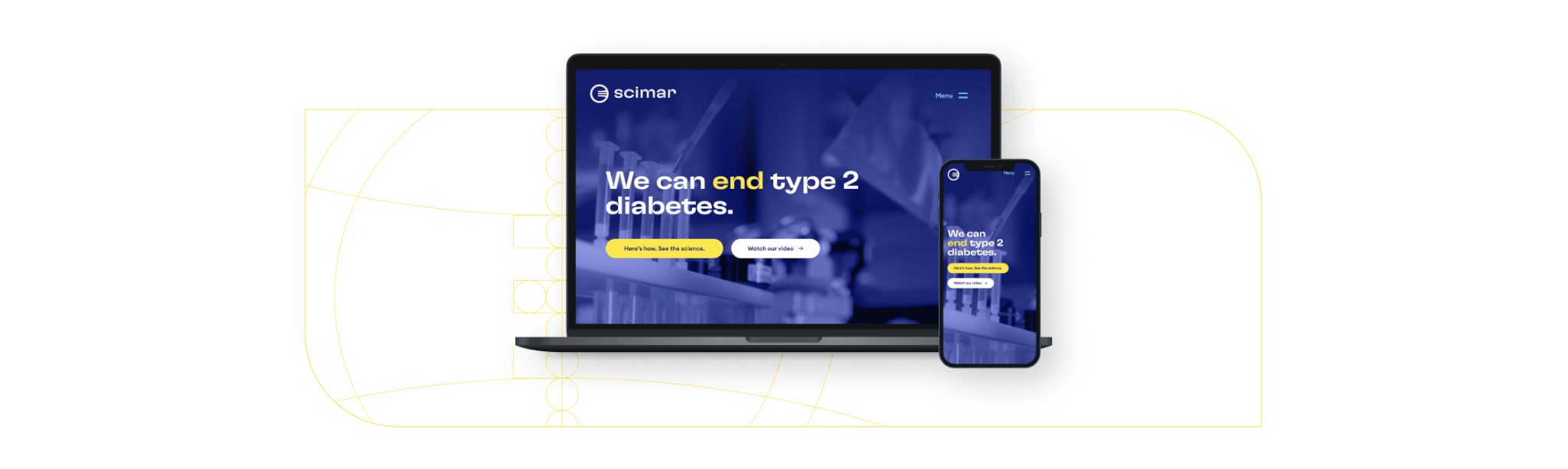 Scimar home screen mobile and desktop mockup