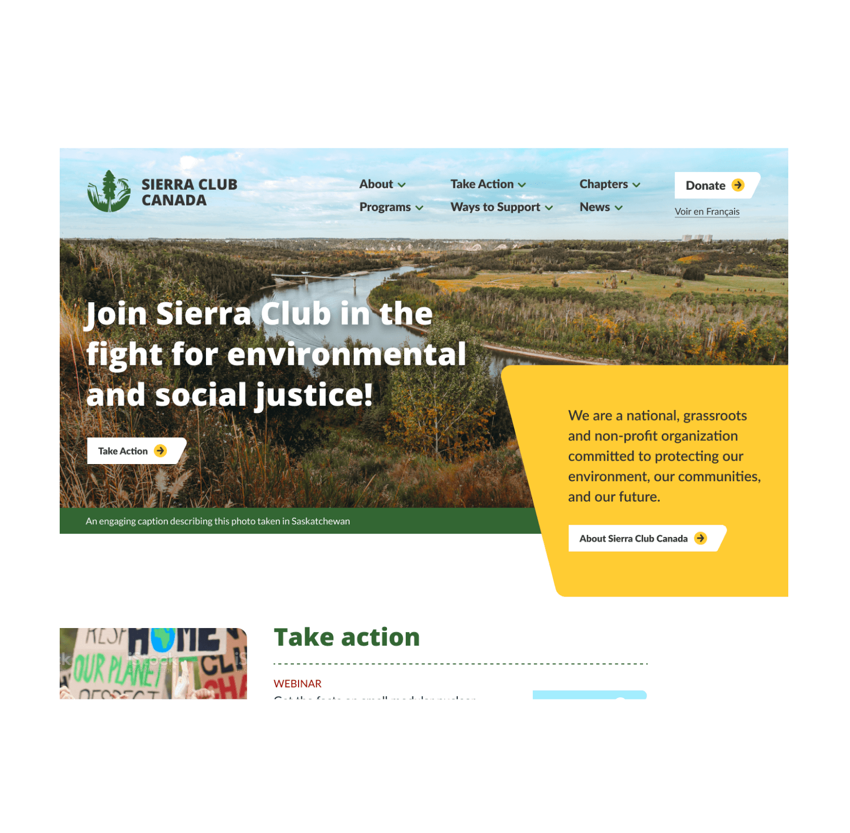 Sierra Club's homepage, featuring real photos taken in Canada.