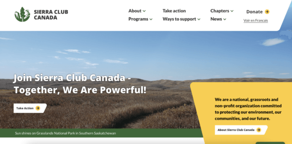 homepage of Sierra Club Canada website