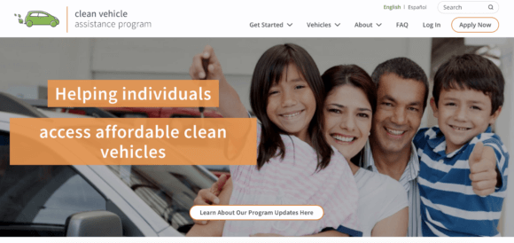 Homepage of Clean Vehicle Assistance Program website