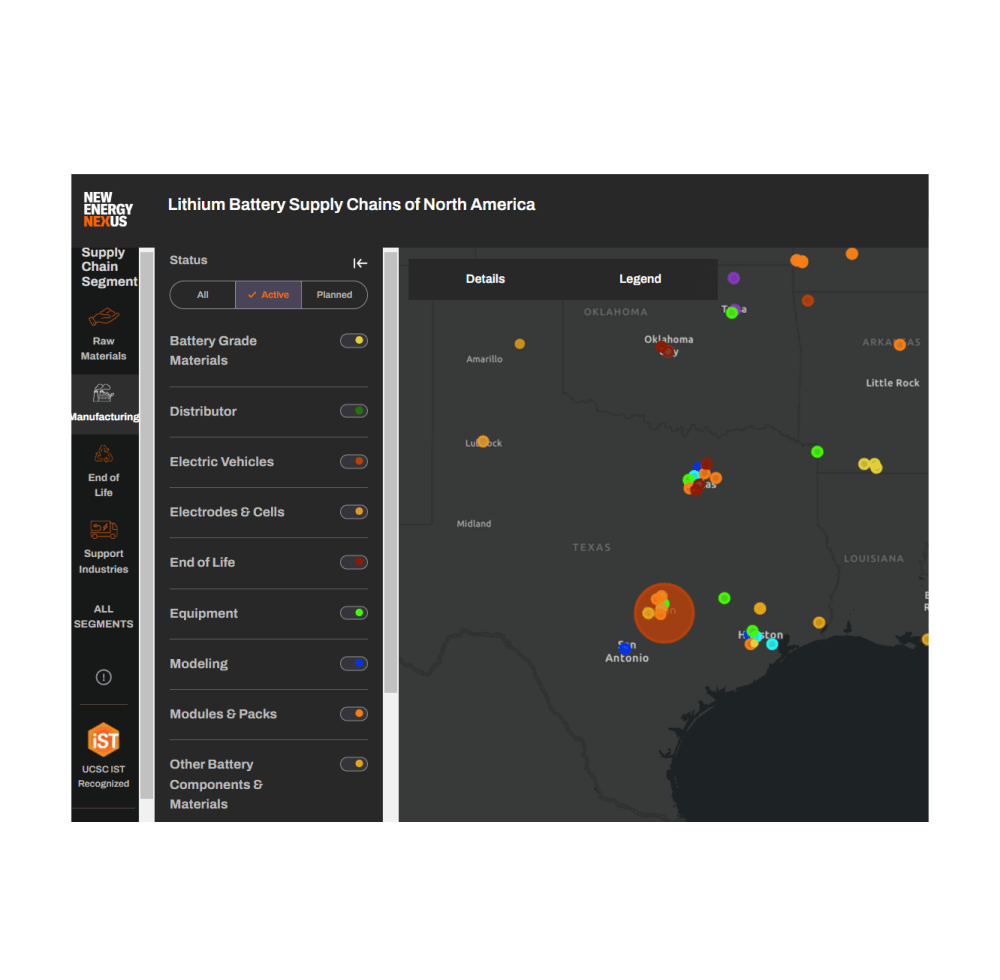 NEX Lithium Map Manufacturing tab