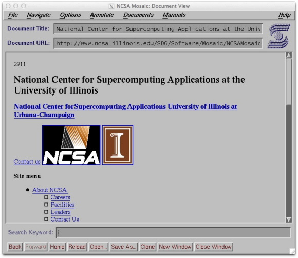 Screenshot of the National Center for Supercomputing Applications early website.