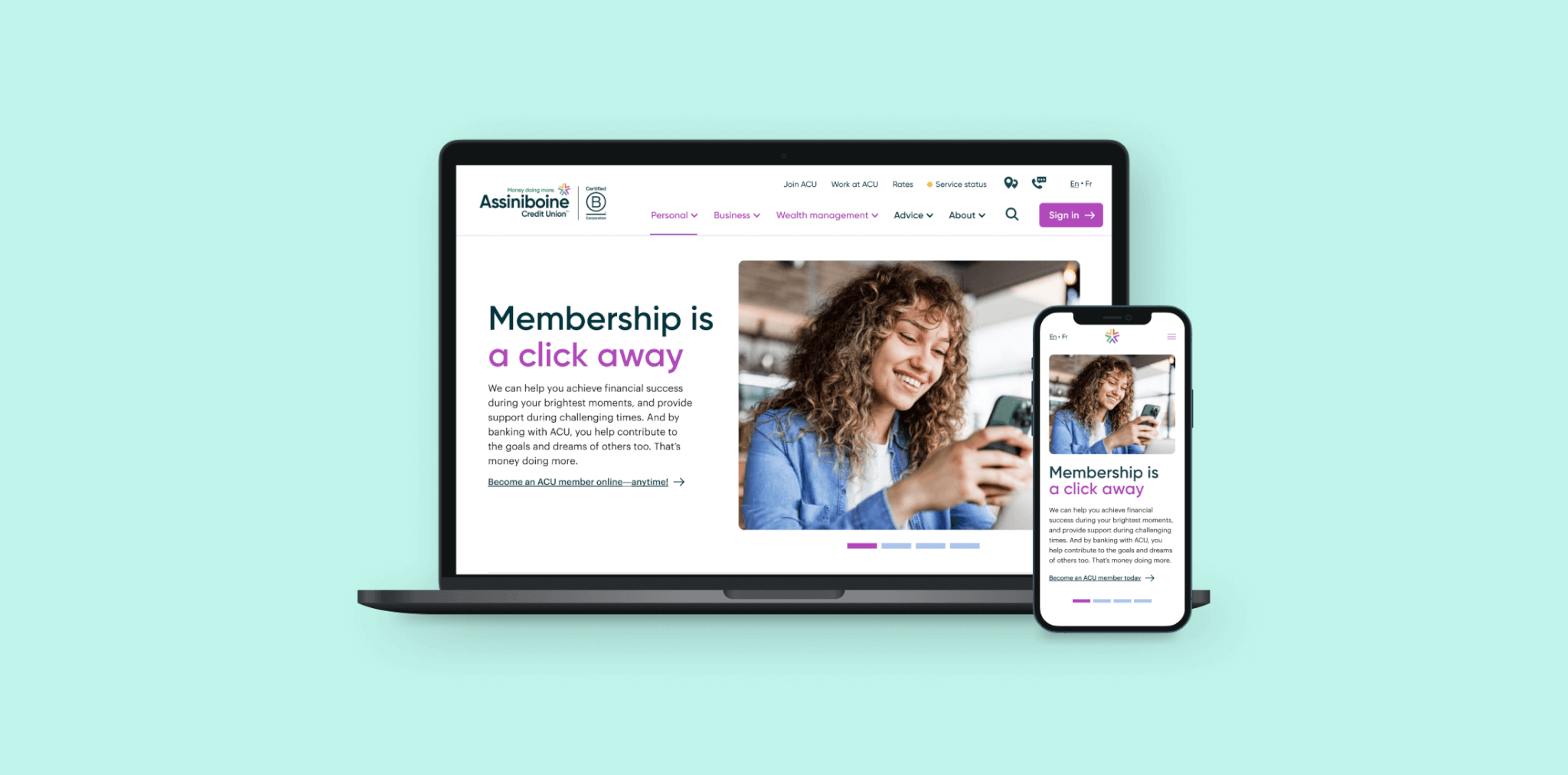 ACU home page on laptop and mobile screens