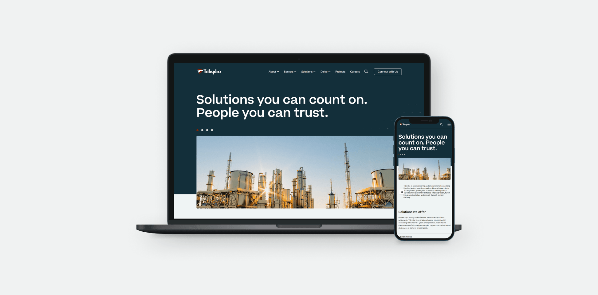 Trihydro website on laptop and mobile