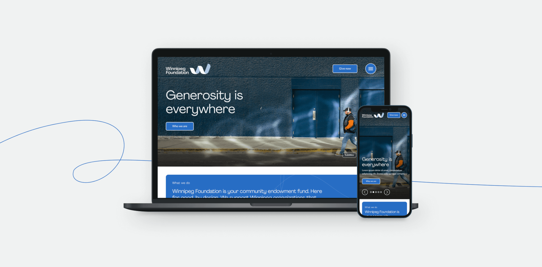 Winnipeg Foundation home page on laptop and mobile screens