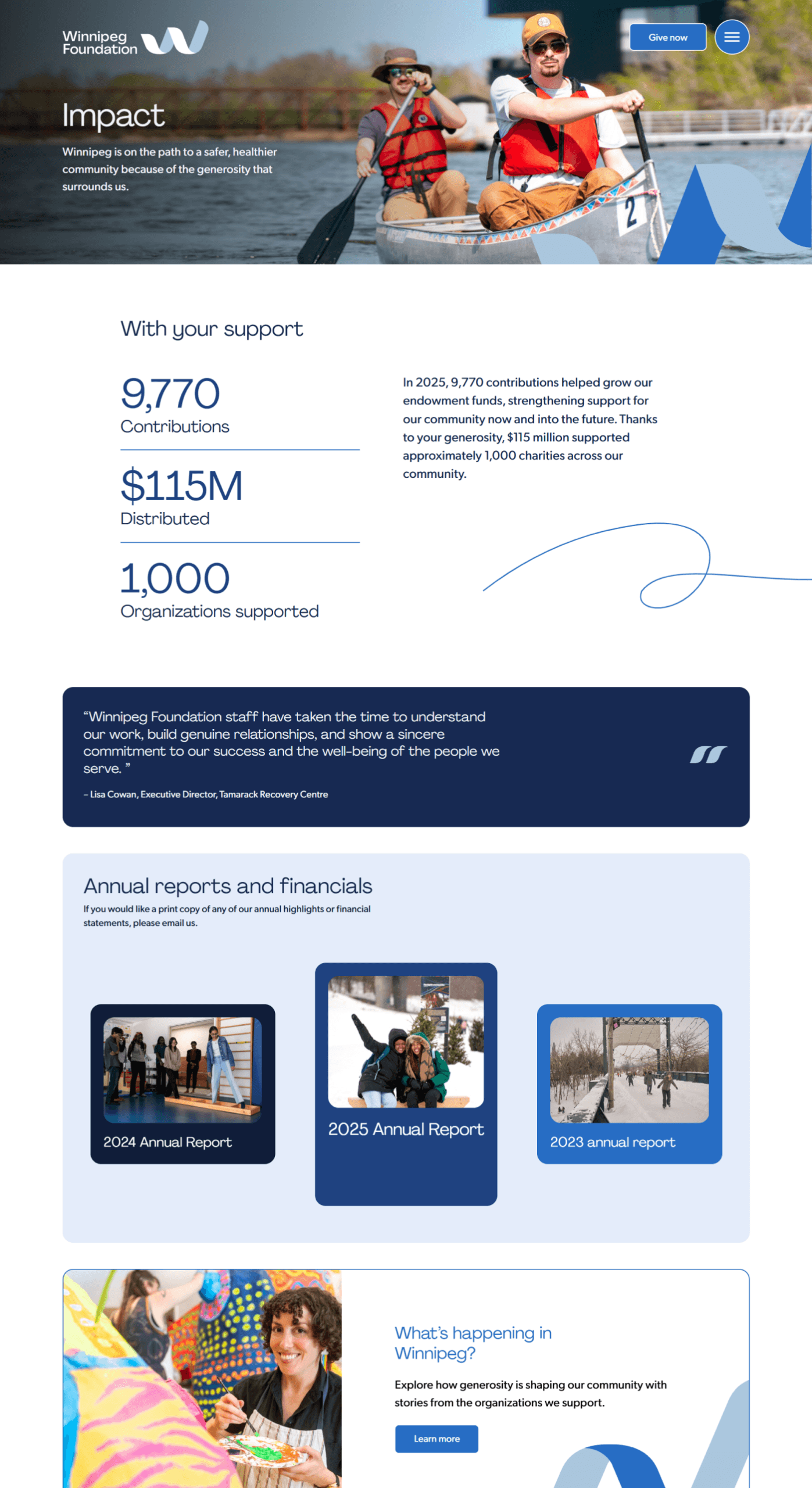 Winnipeg Foundation Impact page screenshot